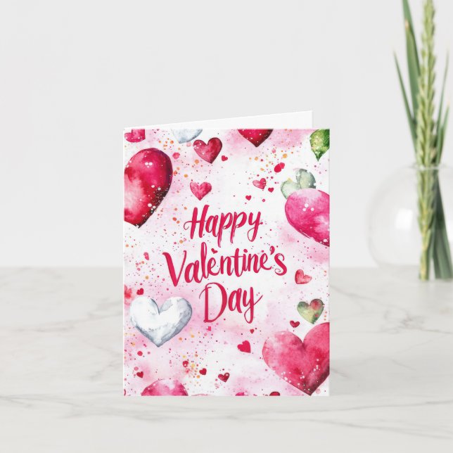 Pink and Red Hearts Valentine's Greeting Card (Front)