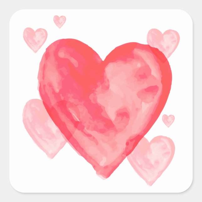 Pink And Red Hearts Watercolor Love Sticker (Front)