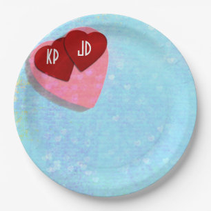 Pink and Red hearts with Personalized Initials Paper Plates