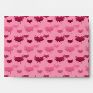 Pink and Red Hearts with Wings Pattern Envelope