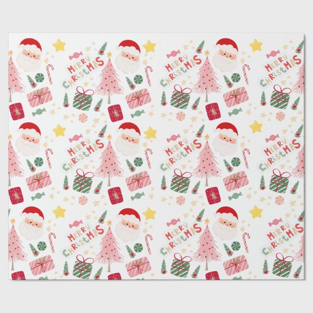 Pink and Red Holiday Christmas Wrapping Paper (Seam)