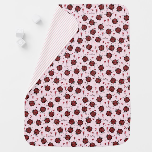 Pink and Red Ladybug Love Bug Red Hearts Baby Blanket (In Situ)