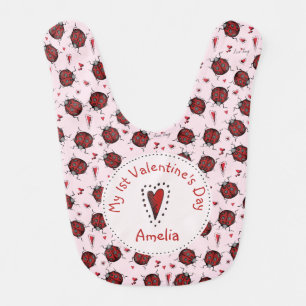 Pink and Red Ladybug My First Valentine Love Bug Baby Bib