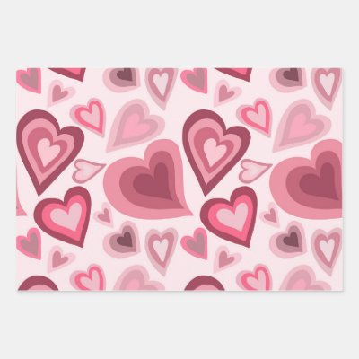 Pink and Red Layered Heart Pattern Wrapping Paper Sheets