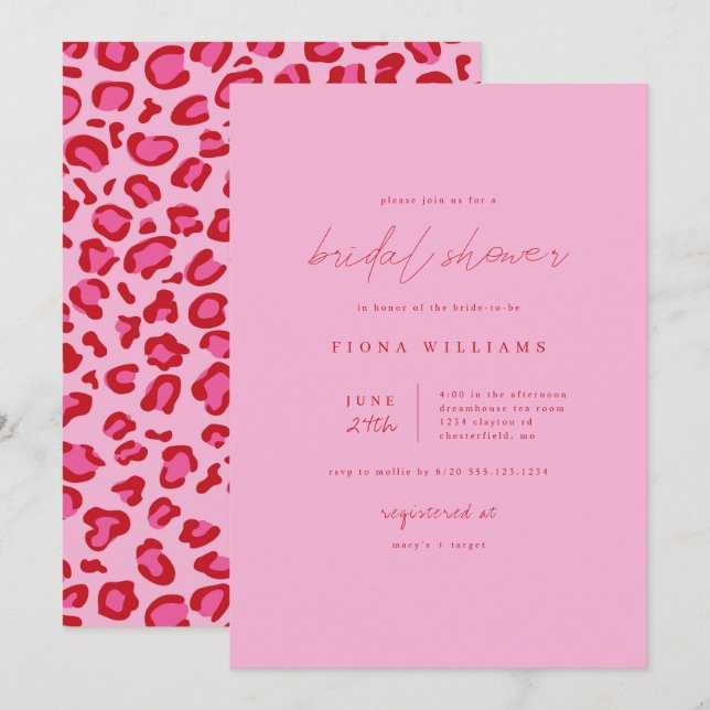 Pink and Red Leopard Minimalist Bridal Shower Invitation (Front/Back)
