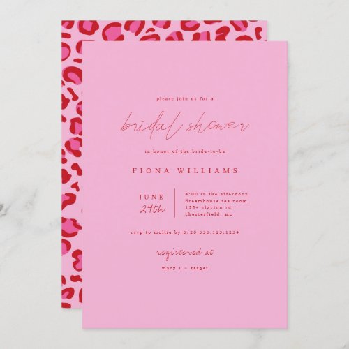 Pink and Red Leopard Minimalist Bridal Shower Invitation