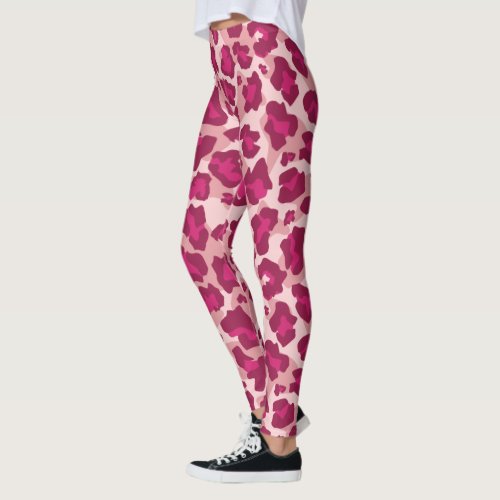 Pink and red leopard print leggings