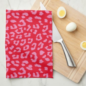 Pink And Red Leopard Print Pattern Kitchen Towel by HoundandPartridge at Zazzle