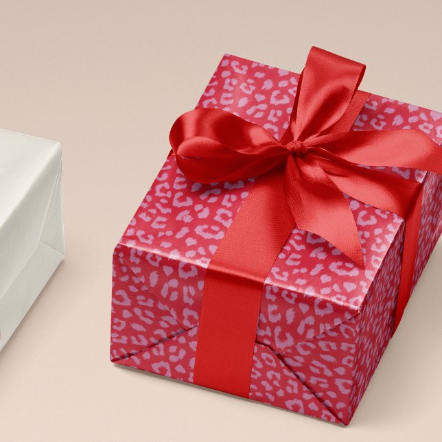 Pink and Red Leopard Print Pattern Wrapping Paper (pink on red leopard print gift wrapping paper roll)