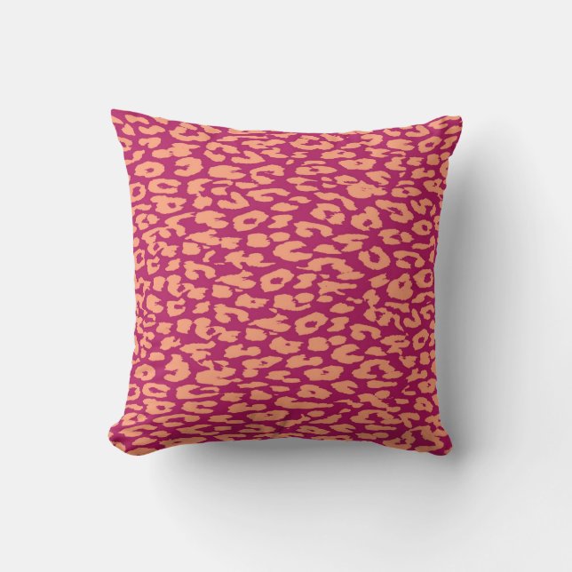 Pink and Red Leopard Print Skin Fur Throw Pillow (Front)