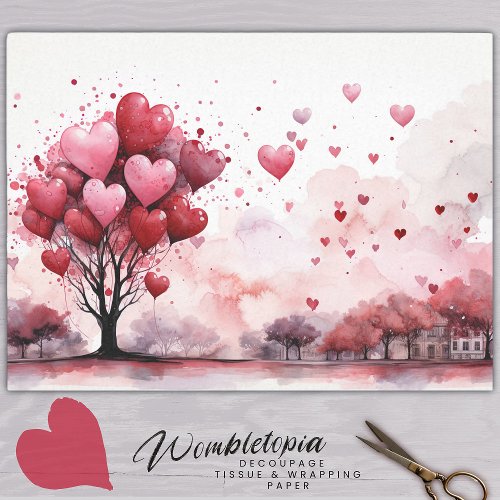 Pink and  Red Loves Embrace Heart Balloon Tree  Tissue Paper