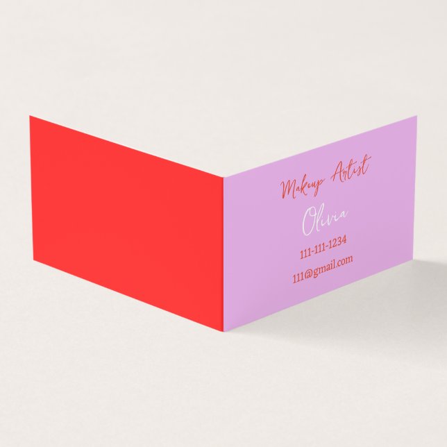 Pink and Red makeup artist business card  (Outside)