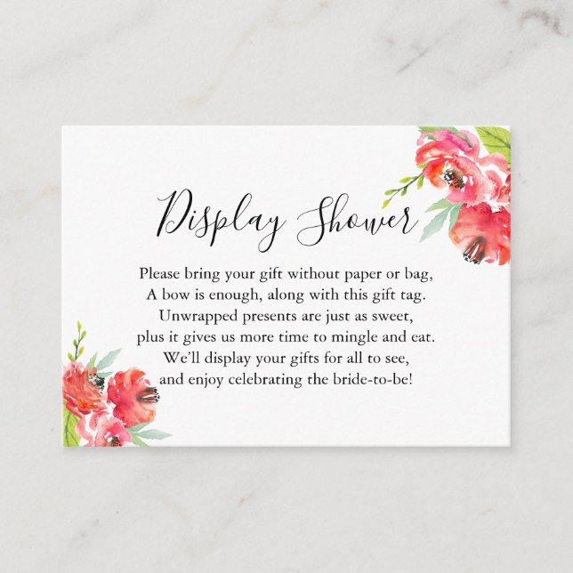 Pink and Red Painted Floral Display Bridal Shower Enclosure Card (Front)