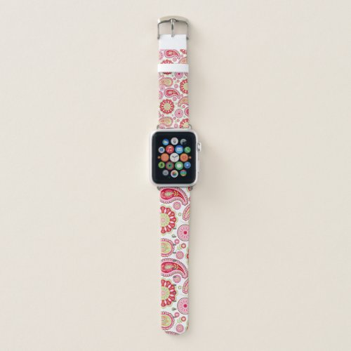 Pink and Red Paisley Apple Watch Band