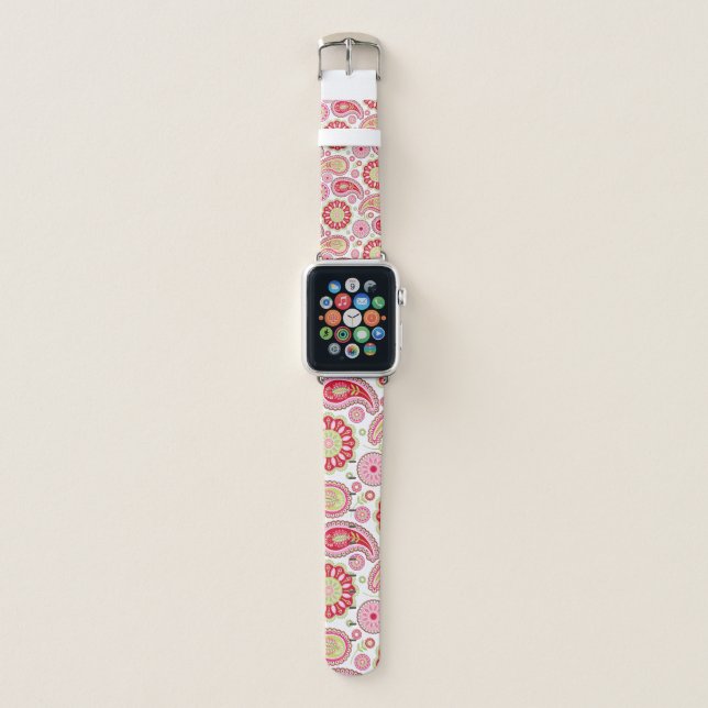 Pink and Red Paisley Apple Watch Band (Front)