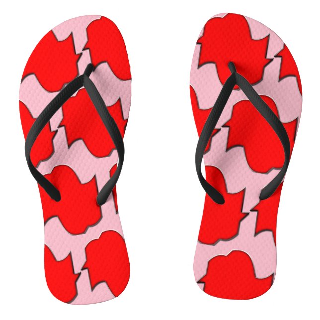 Pink and Red Patterned Flip Flops (Footbed)