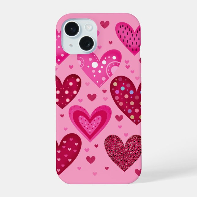 Pink and Red Patterned Hearts Iphone Case (Back)