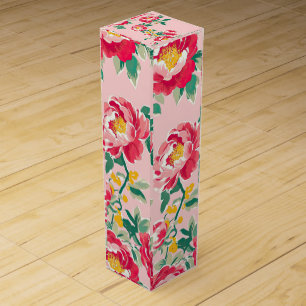 Pink and Red Peony Chinoiserie Floral Wine Box
