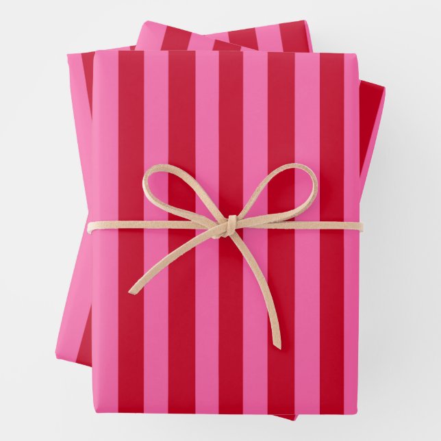 Pink and Red Peppermint Stripes Wrapping Paper Sheets (In situ)