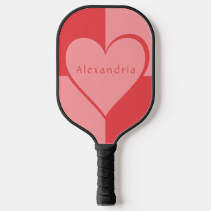 Pink and Red Personalized Heart Pickleball Paddle