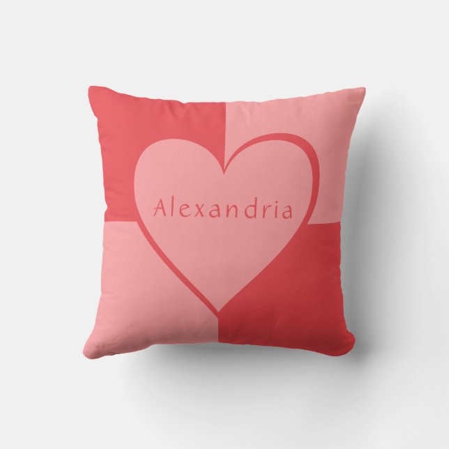 Pink and Red Personalized Heart Throw Pillow (Back)