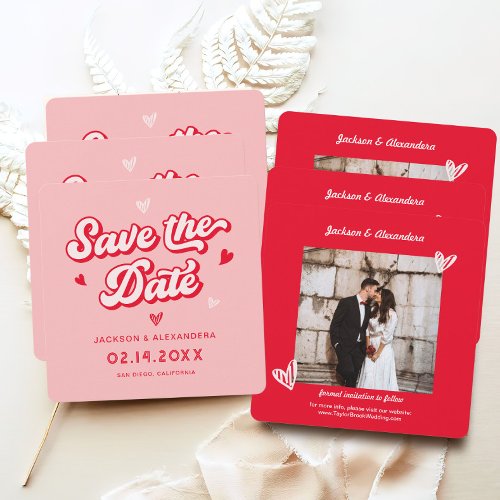 Pink and Red Photo Retro Wedding  Save The Date