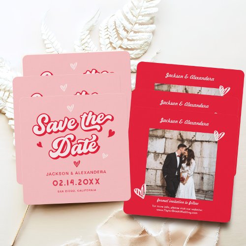Pink and Red Photo Retro Wedding  Save The Date