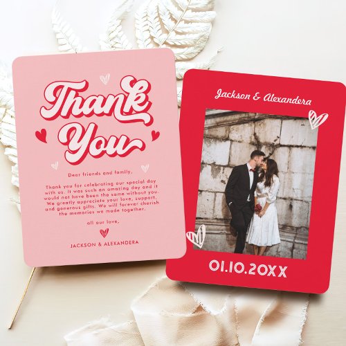 Pink and Red Photo Retro Wedding Thank You Card