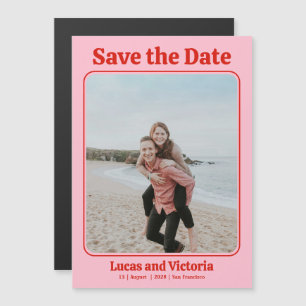 Pink and Red Photo Wedding Save the Date Magnetic Invitation