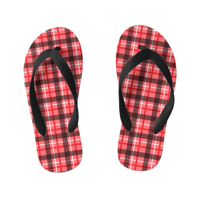 Pink and Red Plaid Kid's Flip Flops (Footbed)