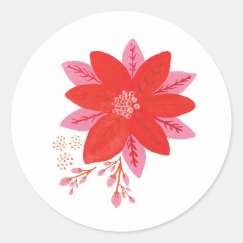 Pink and Red Poinsettia Flower Classic Round Sticker