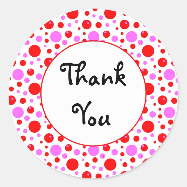 Pink and Red Polka Dots Thank You Sticker (Front)