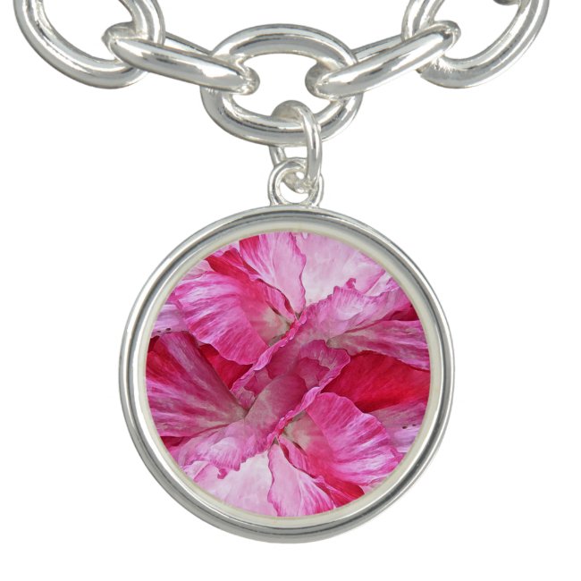 Pink and Red Poppy Flower Floral Charm Bracelet