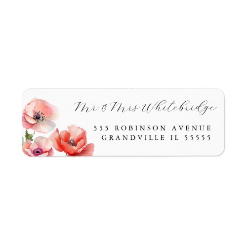 Pink and red poppy Mountain Address Label