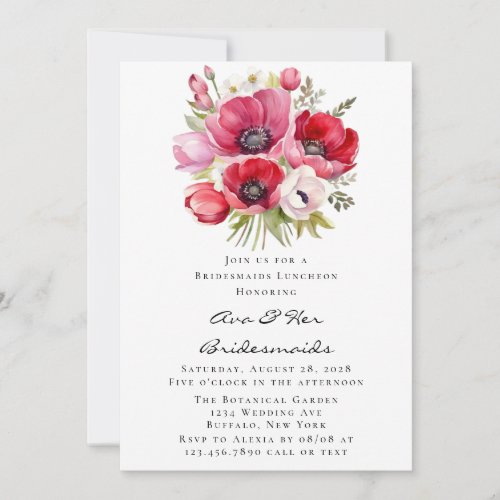 Pink and Red Poppy Tulips Bridesmaids Luncheon Invitation