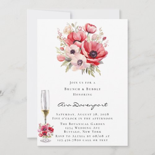 Pink and Red Poppy Tulips Brunch  Bubbly Invitation