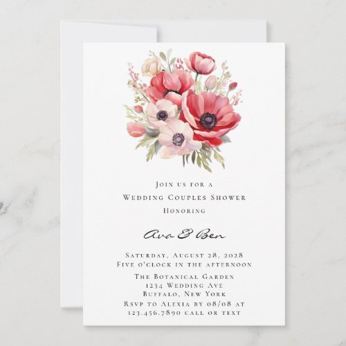 Pink and Red Poppy Tulips Wedding Couples Shower Invitation