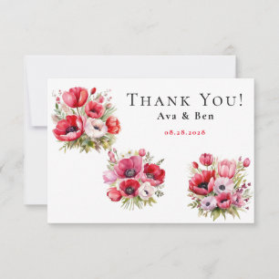 Pink and Red Poppy with Tulips Thank You Card