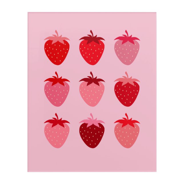 Pink And Red Preppy Aesthetic Strawberries Acrylic Print (Front)