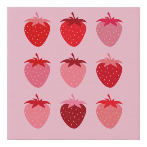 Pink And Red Preppy Aesthetic Strawberries Faux Canvas Print