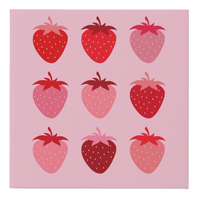 Pink And Red Preppy Aesthetic Strawberries Faux Canvas Print (Front)