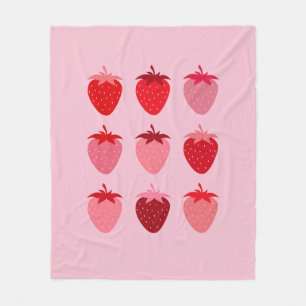 Pink And Red Preppy Aesthetic Strawberries Fleece Blanket