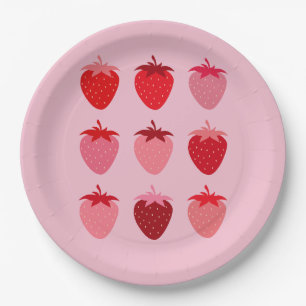 Pink And Red Preppy Aesthetic Strawberries Paper Plates
