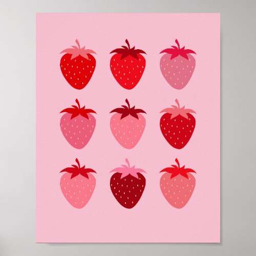 Pink And Red Preppy Aesthetic Strawberries Poster