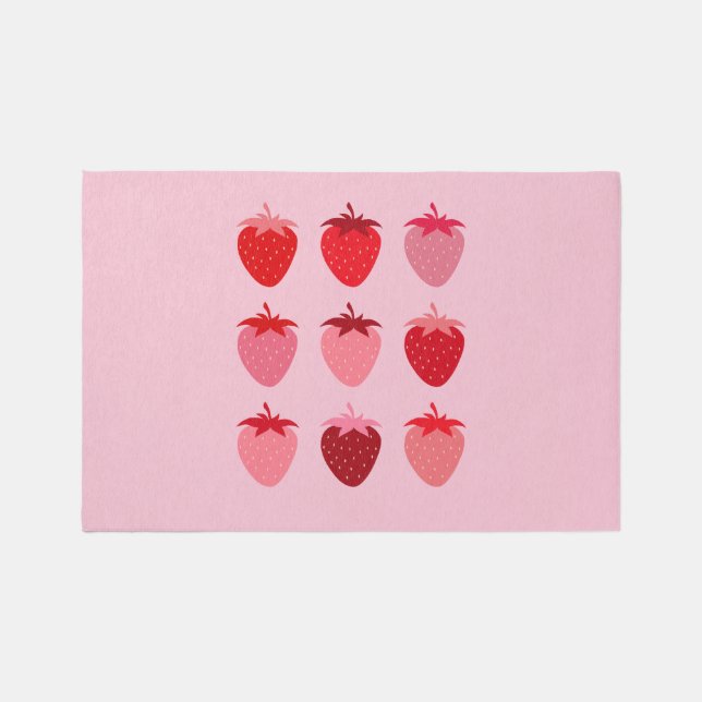 Pink And Red Preppy Aesthetic Strawberries Rug (Front)