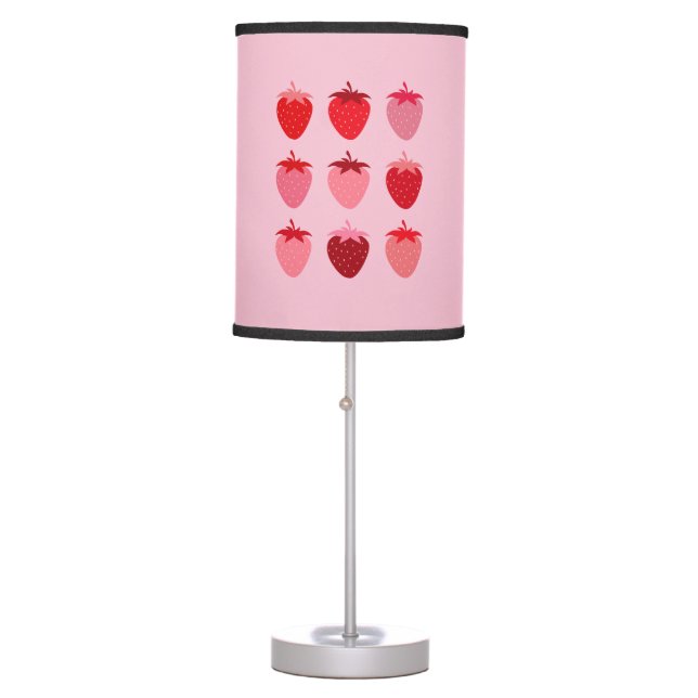 Pink And Red Preppy Aesthetic Strawberries Table Lamp (Front)
