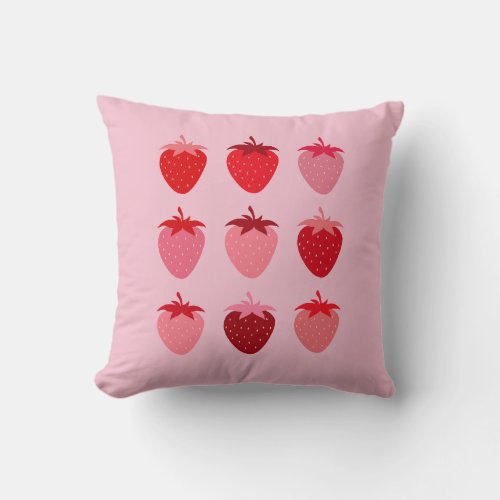 Pink And Red Preppy Aesthetic Strawberries Throw Pillow