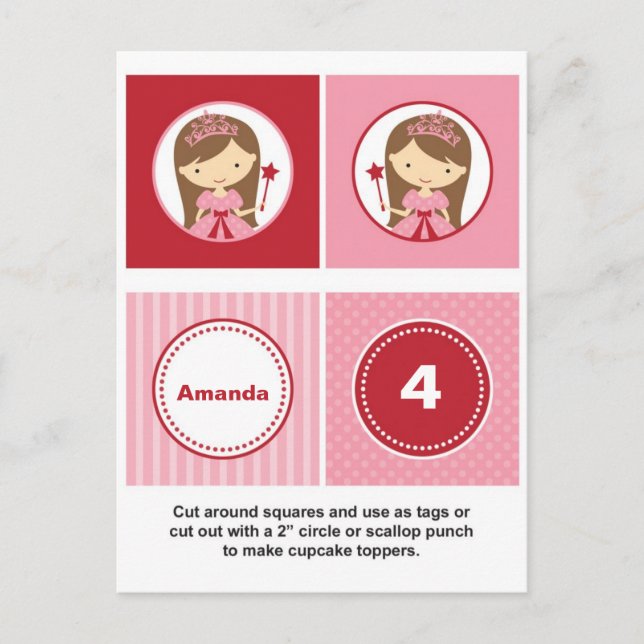 Pink and Red Princess Cupcake Toppers Postcard (Front)