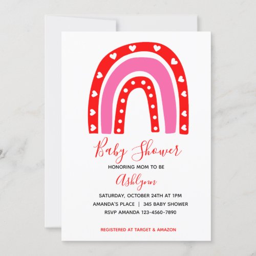 Pink and Red Rainbow Valentines Baby Shower Invitation