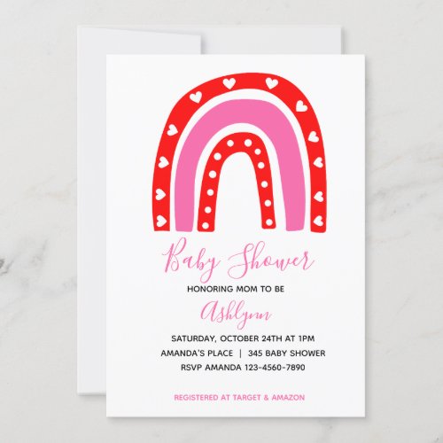 Pink and Red Rainbow Valentines Day Baby Shower Invitation